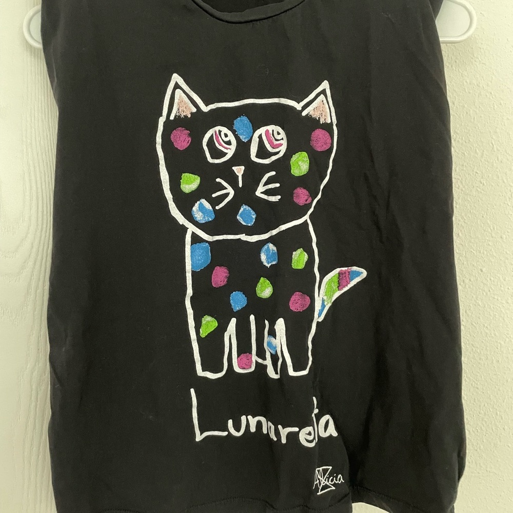 Zara Black Cat Graphic Tee with shoulder pads